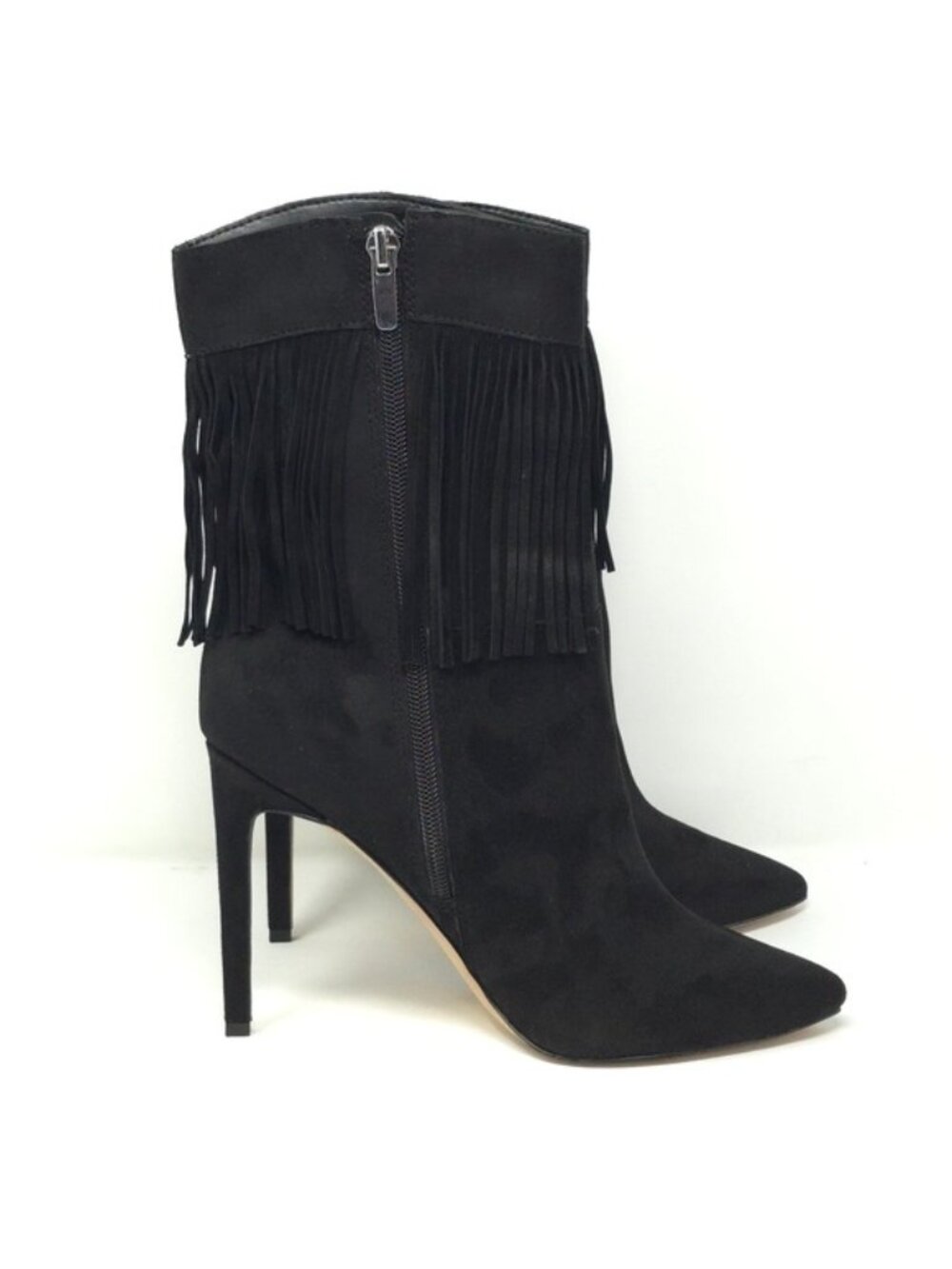 Nine West Tries2 Black Suede Fringe Stiletto Ankle Booties 7M - Picture 5 of 16